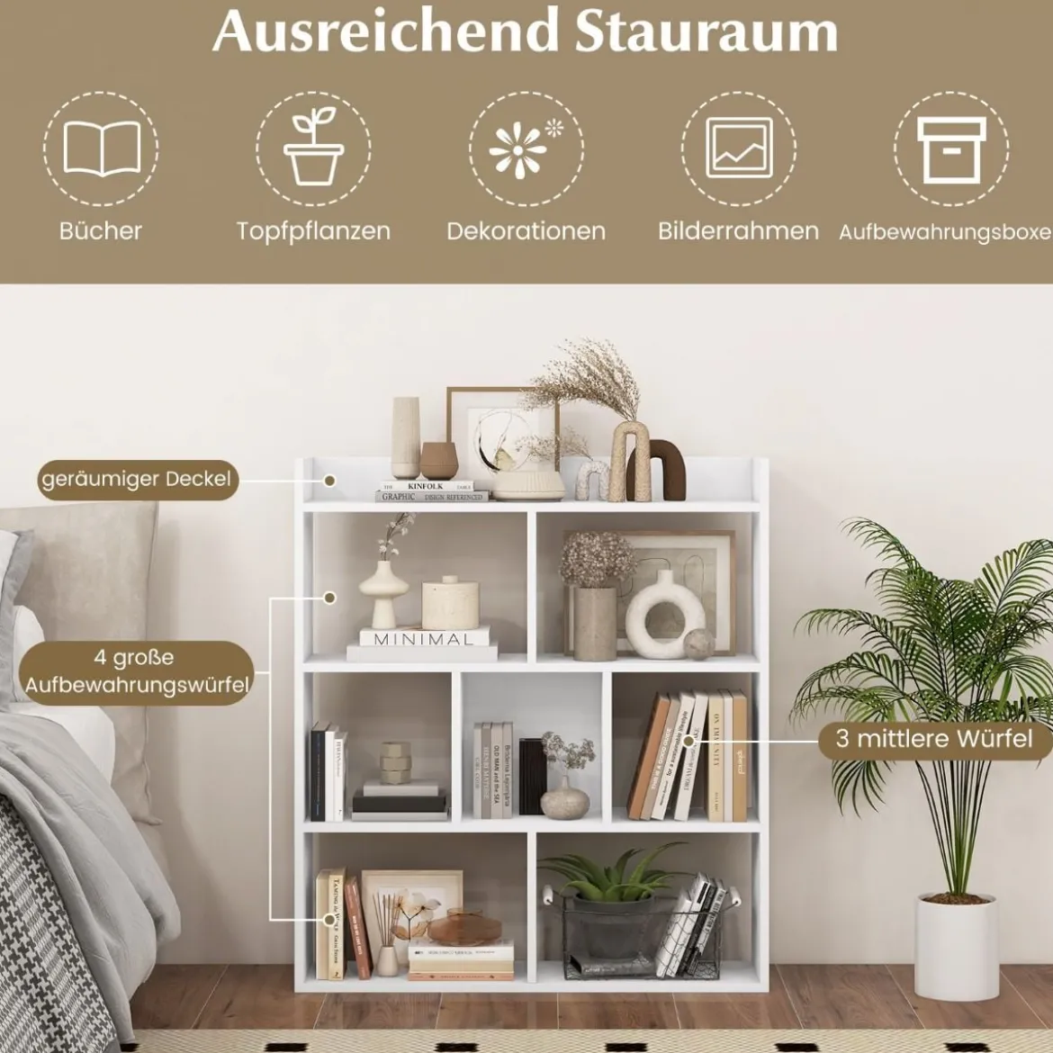 Bücherregal mit 7 Würfeln Standregal Würfelregal Aufbewahrungsregal 80 x 20 x 90 cm
