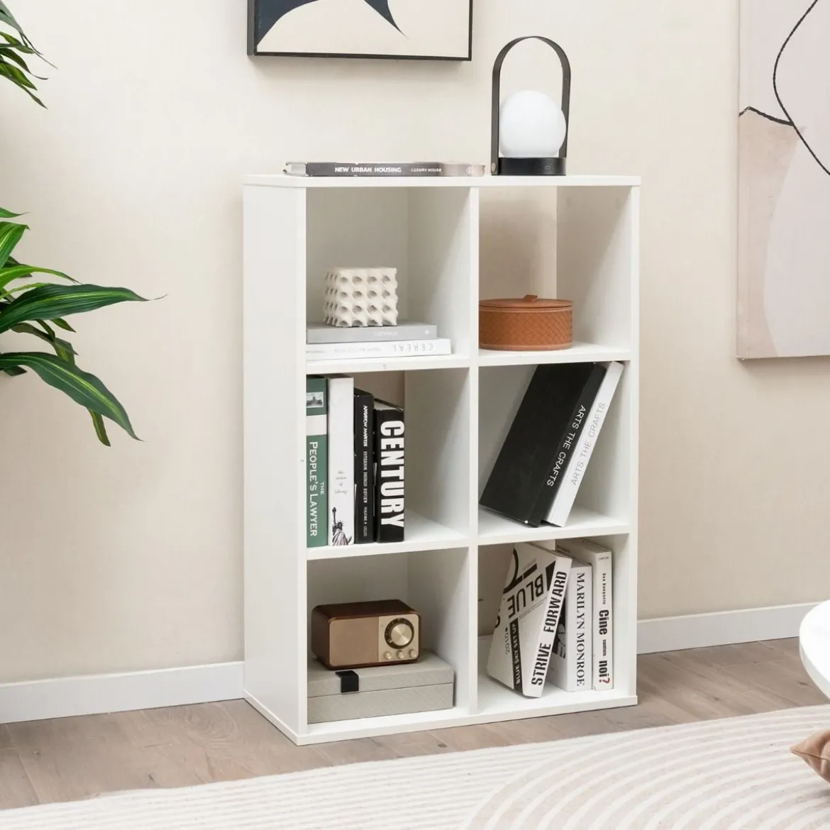 Bücherregal mit 6 Würfeln 4-stufiges Ablageregal mit 2 Kippsicherungen Weiß