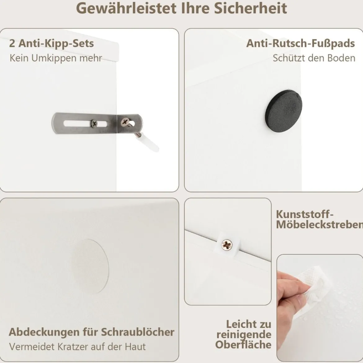 Bücherregal mit 6 Würfeln 4-stufiges Ablageregal mit 2 Kippsicherungen Weiß