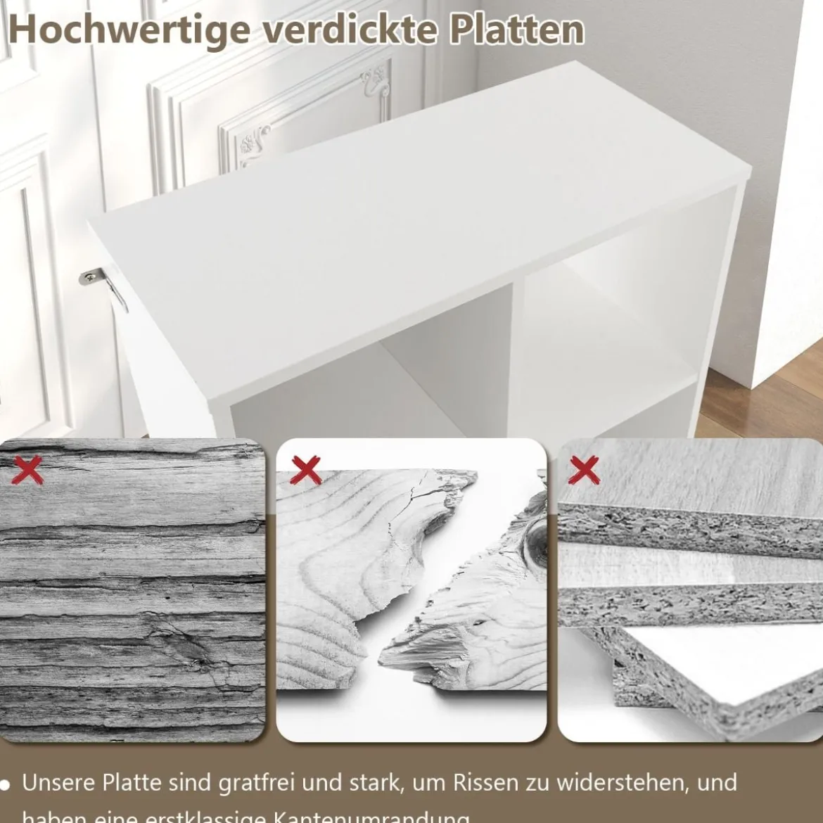 Bücherregal mit 6 Würfeln 4-stufiges Ablageregal mit 2 Kippsicherungen Weiß