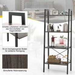 Bücherregal Regal mit 4 Ebenen Leiterregal Holz mit Kippsicherungen & verstellbaren Fußpolstern Dunkelbraun