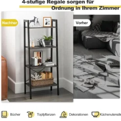 Bücherregal Regal mit 4 Ebenen Leiterregal Holz mit Kippsicherungen & verstellbaren Fußpolstern Dunkelbraun