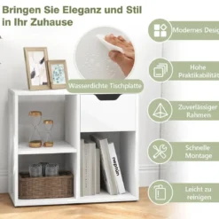 Bücherregal Regal Würfelregal mit Schublade und 3 Fächern Büroregal Holz Weiß 60 x 30 x 53 cm