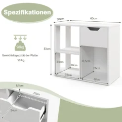 Bücherregal Regal Würfelregal mit Schublade und 3 Fächern Büroregal Holz Weiß 60 x 30 x 53 cm