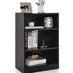 Bücherregal Standregal mit 3 Fächern Regal mit verstellbaren Regalen Schwarz 50 x 30 x 75 cm