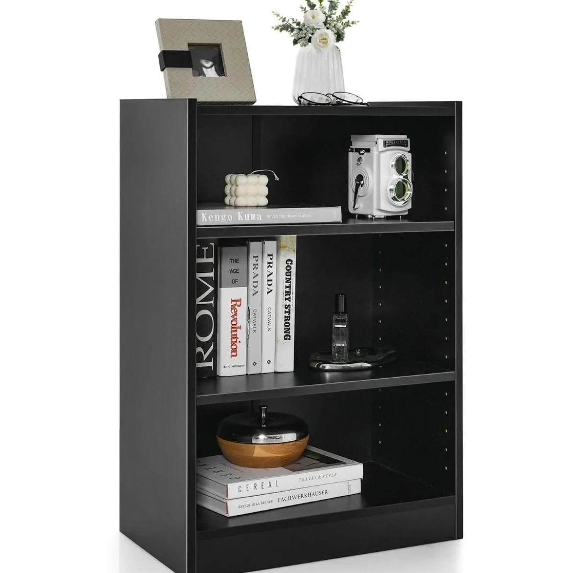 Bücherregal Standregal mit 3 Fächern Regal mit verstellbaren Regalen Schwarz 50 x 30 x 75 cm