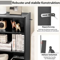 Bücherregal Standregal mit 3 Fächern Regal mit verstellbaren Regalen Schwarz 50 x 30 x 75 cm