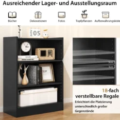 Bücherregal Standregal mit 3 Fächern Regal mit verstellbaren Regalen Schwarz 50 x 30 x 75 cm
