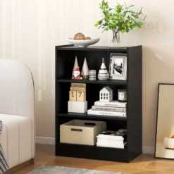 Bücherregal Standregal mit 3 Fächern Regal mit verstellbaren Regalen Schwarz 50 x 30 x 75 cm
