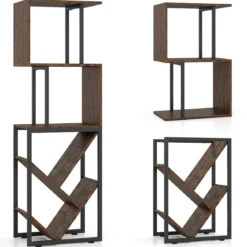 Bücherregal Standregal mit 3 offenen Ebenen & baumförmiges Regal platzsparendes Eckregal 39,5 x 25 x 122cm Rustikales Braun