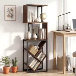 Bücherregal Standregal mit 3 offenen Ebenen & baumförmiges Regal platzsparendes Eckregal 39,5 x 25 x 122cm Rustikales Braun
