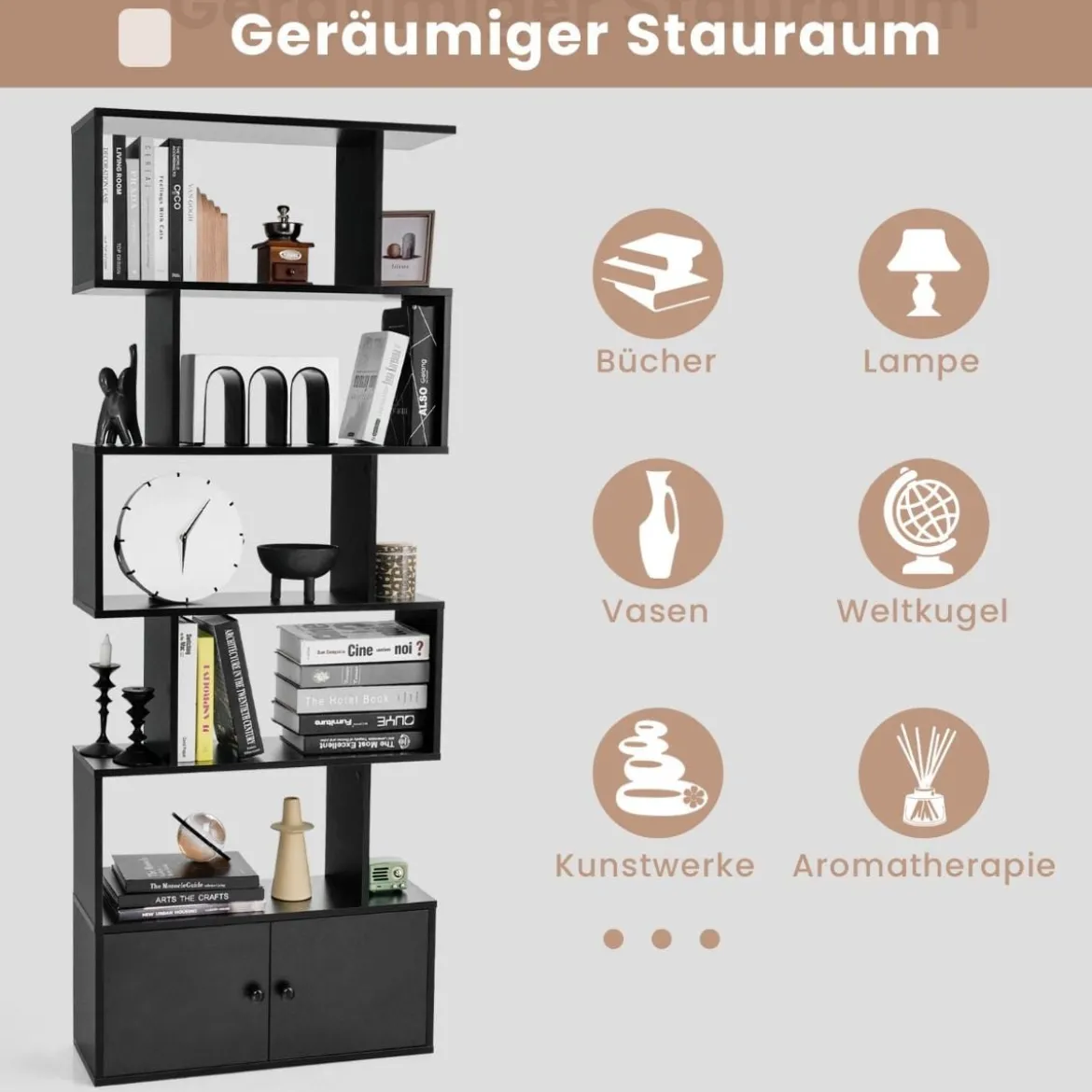 Bücherregal Standregal mit Türen 183 x 70 x 23 cm Raumteiler Regal mit 5 Ebene