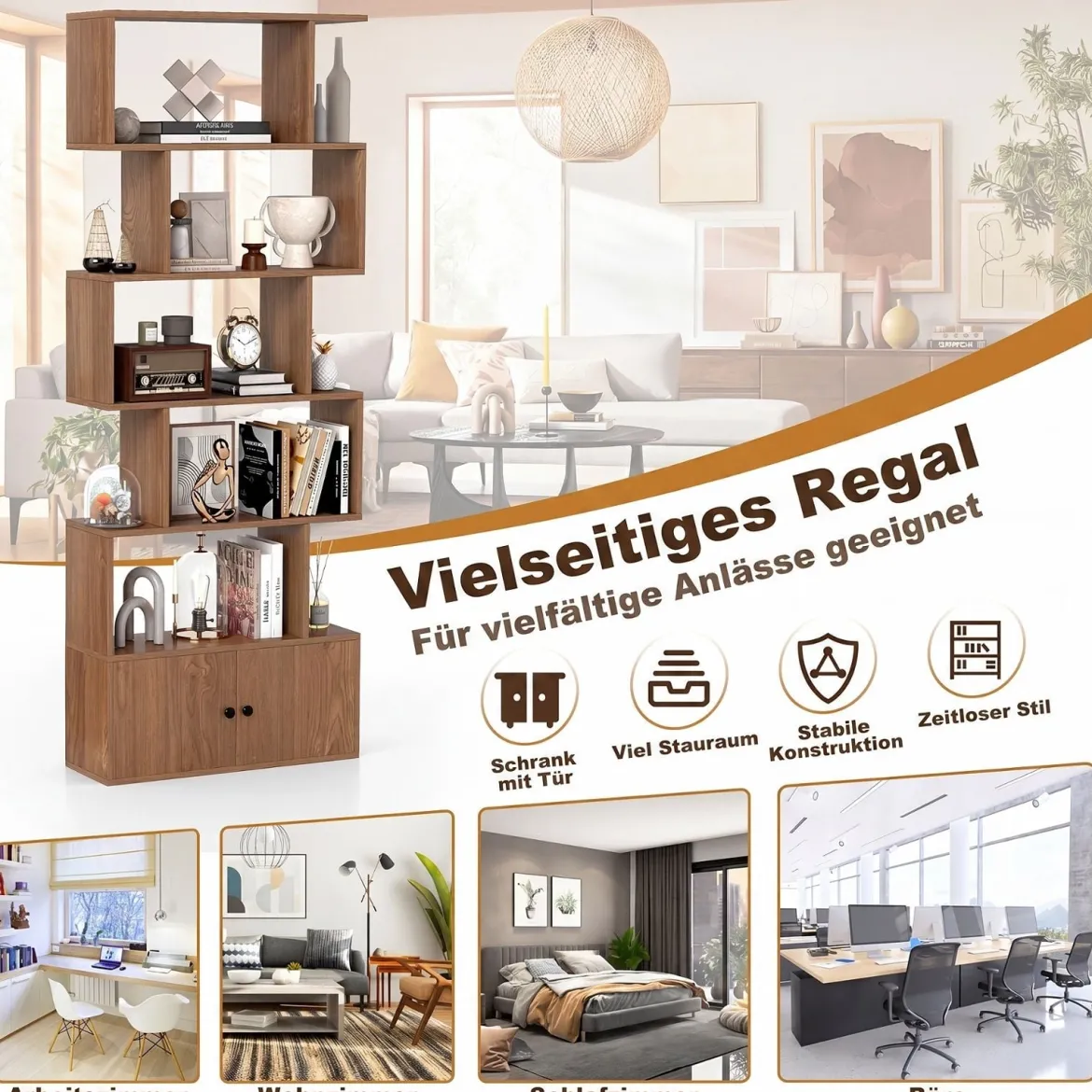 Bücherregal Standregal mit Türen 183 x 70 x 23 cm Raumteiler Regal mit 5 Ebene