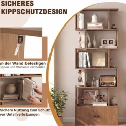 Bücherregal Standregal mit Türen 183 x 70 x 23 cm Raumteiler Regal mit 5 Ebene