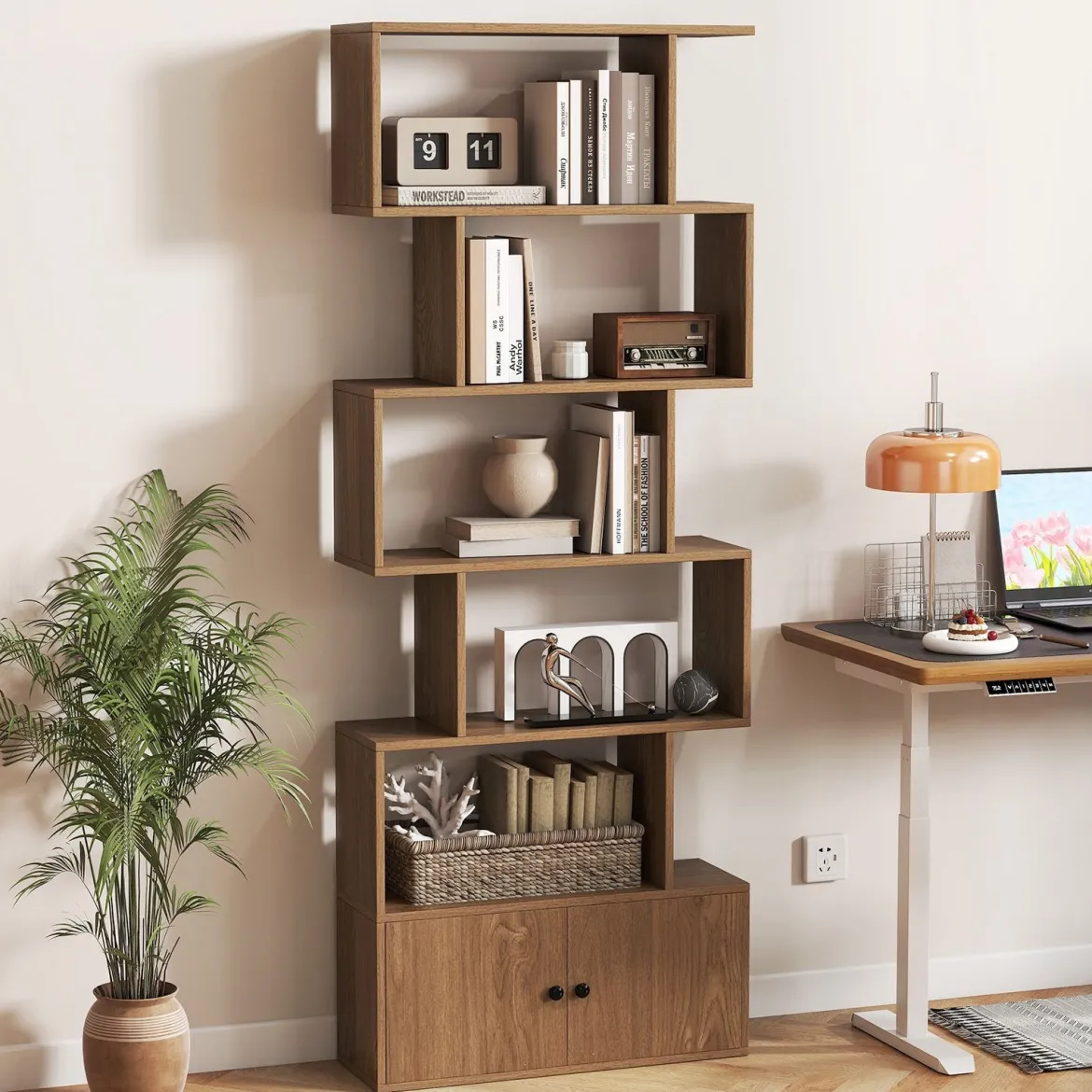 Bücherregal Standregal mit Türen 183 x 70 x 23 cm Raumteiler Regal mit 5 Ebene