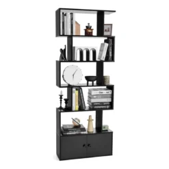 Bücherregal Standregal mit Türen 183 x 70 x 23 cm Raumteiler Regal mit 5 Ebene