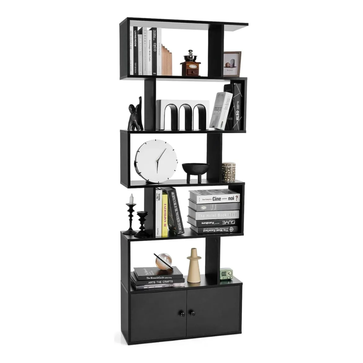 Bücherregal Standregal mit Türen 183 x 70 x 23 cm Raumteiler Regal mit 5 Ebene