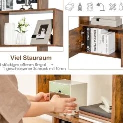 Bücherregal Standregal mit Türen 183 x 70 x 23 cm Raumteiler Regal mit 5 Ebene
