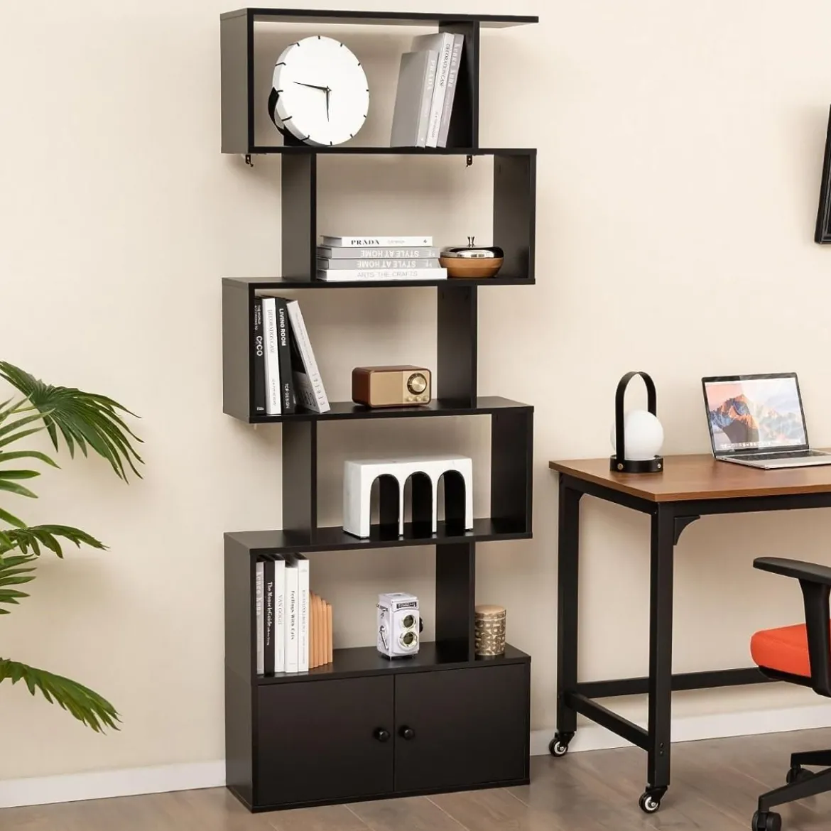 Bücherregal Standregal mit Türen 183 x 70 x 23 cm Raumteiler Regal mit 5 Ebene