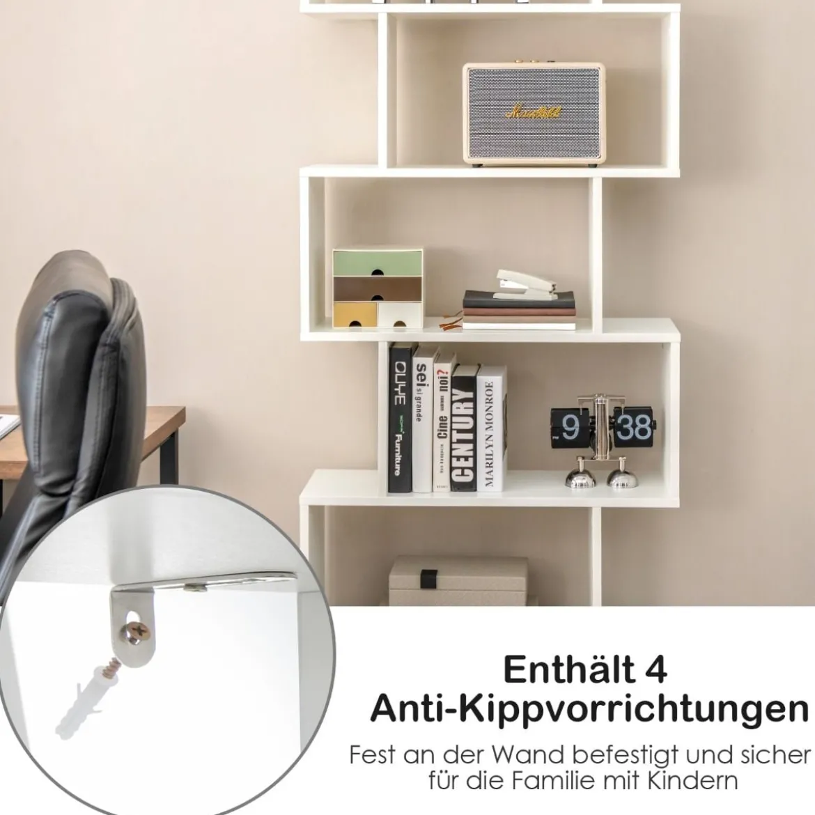Bücherregal Standregal mit Türen 183 x 70 x 23 cm Raumteiler Regal mit 5 Ebene