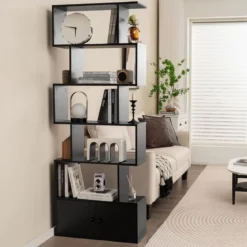 Bücherregal Standregal mit Türen 183 x 70 x 23 cm Raumteiler Regal mit 5 Ebene