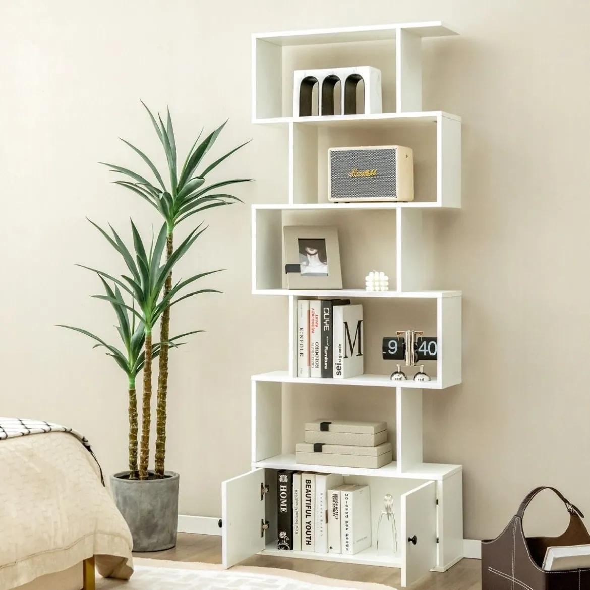 Bücherregal Standregal mit Türen 183 x 70 x 23 cm Raumteiler Regal mit 5 Ebene