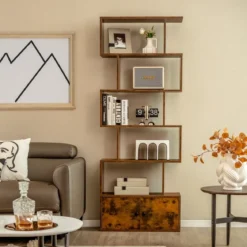 Bücherregal Standregal mit Türen 183 x 70 x 23 cm Raumteiler Regal mit 5 Ebene