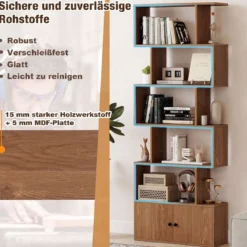 Bücherregal Standregal mit Türen 183 x 70 x 23 cm Raumteiler Regal mit 5 Ebene