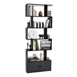 Bücherregal Standregal mit Türen 183 x 70 x 23 cm Raumteiler Regal mit 5 Ebene