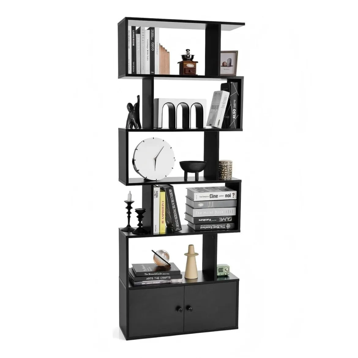 Bücherregal Standregal mit Türen 183 x 70 x 23 cm Raumteiler Regal mit 5 Ebene