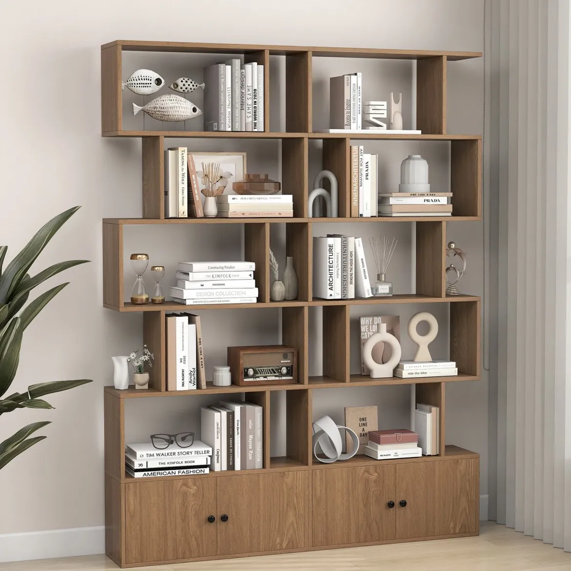 Bücherregal Standregal mit Türen 183 x 70 x 23 cm Raumteiler Regal mit 5 Ebene