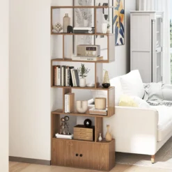 Bücherregal Standregal mit Türen 183 x 70 x 23 cm Raumteiler Regal mit 5 Ebene