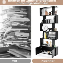 Bücherregal Standregal mit Türen 183 x 70 x 23 cm Raumteiler Regal mit 5 Ebene