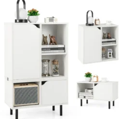 Bücherregal stapelbar Bücherschrank mit 2 Türen & 5 Fächern trennbar mit verstellbaren Regal 60 x 30 x 96,5 cm Weiß