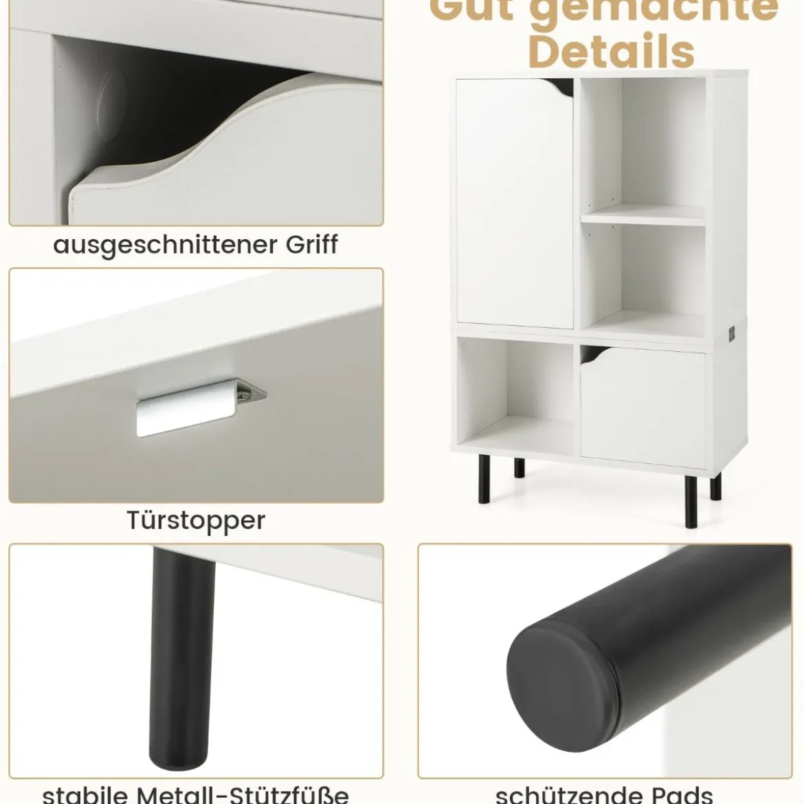 Bücherregal stapelbar Bücherschrank mit 2 Türen & 5 Fächern trennbar mit verstellbaren Regal 60 x 30 x 96,5 cm Weiß