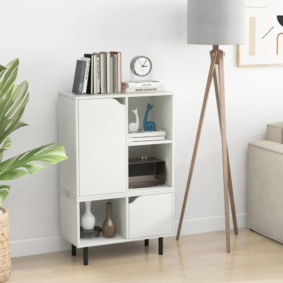 Bücherregal stapelbar Bücherschrank mit 2 Türen & 5 Fächern trennbar mit verstellbaren Regal 60 x 30 x 96,5 cm Weiß