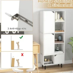 Bücherregal stapelbar Bücherschrank mit 2 Türen & 5 Fächern trennbar mit verstellbaren Regal 60 x 30 x 96,5 cm Weiß