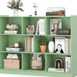 Bücherregal 3-stöckiger Bücherschrank mit 8 offenen Fächern und 2 Kippsicherungen freistehendes Lagerregal Grün