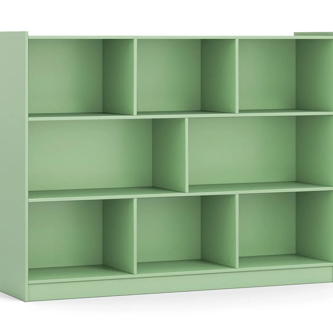 Bücherregal 3-stöckiger Bücherschrank mit 8 offenen Fächern und 2 Kippsicherungen freistehendes Lagerregal Grün