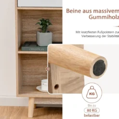 Bücherregal 4-stöckiges Bücherregal mit 2 Türen 4 offene Regale 80 x 24 x 120 cm Weiß