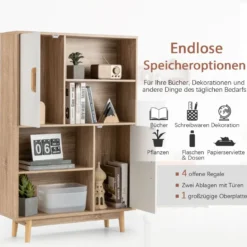 Bücherregal 4-stöckiges Bücherregal mit 2 Türen 4 offene Regale 80 x 24 x 120 cm Weiß