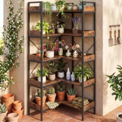 Bücherregal 5 Stöckiges L-Form Eckregal mit Erhöhten Seitenkanten 72 x 69 x 167 cm Braun