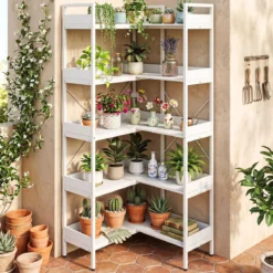 Bücherregal 5 Stöckiges L-Form Eckregal aus Holz mit Erhöhten Seitenkanten 72 x 69 x 167 cm Weiß