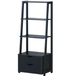Bücherregal 4-Stöckiges Modernes Holzregal Leiterregal mit Schubladen Badezimmerregal Schwarz