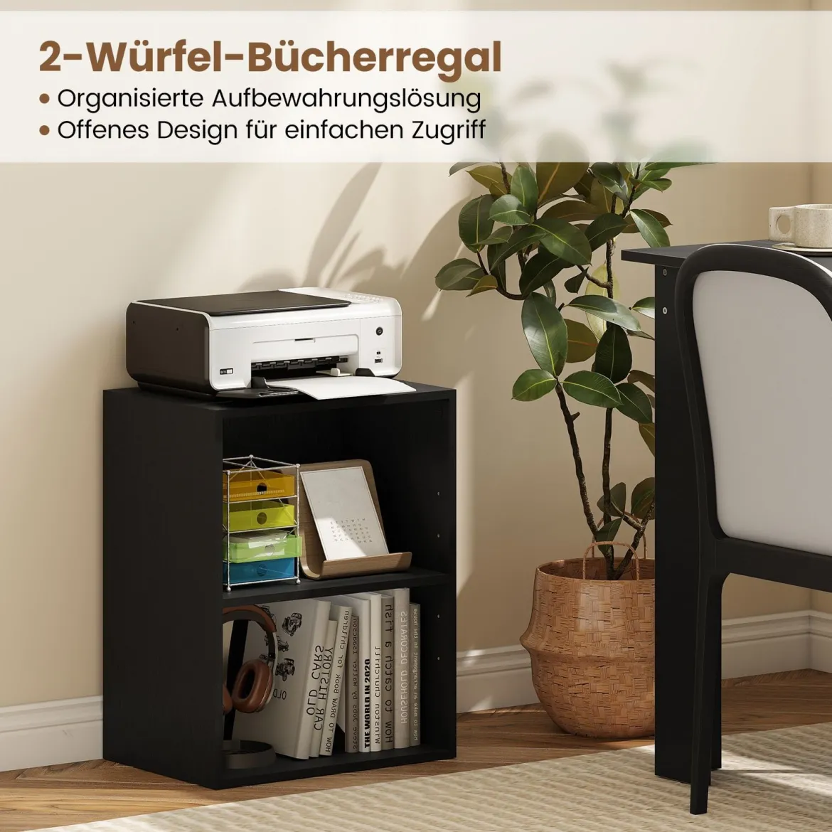Bücherregal 2-stöckiges Regal offenes Aufbewahrungsregal aus Holz Schwarz 42 x 29,5 x 53,5 cm