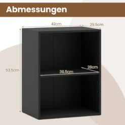Bücherregal 2-stöckiges Regal offenes Aufbewahrungsregal aus Holz Schwarz 42 x 29,5 x 53,5 cm