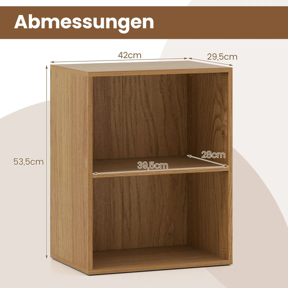 Bücherregal 2-stöckiges Regal offenes Aufbewahrungsregal aus Holz Natur 42 x 29,5 x 53,5 cm