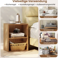 Bücherregal 2-stöckiges Regal offenes Aufbewahrungsregal aus Holz Natur 42 x 29,5 x 53,5 cm
