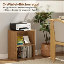 Bücherregal 2-stöckiges Regal offenes Aufbewahrungsregal aus Holz Natur 42 x 29,5 x 53,5 cm