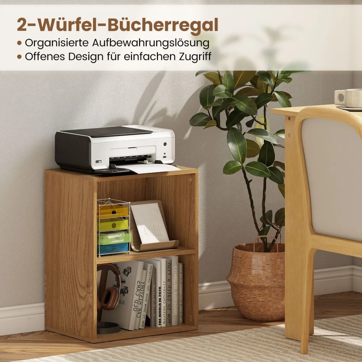 Bücherregal 2-stöckiges Regal offenes Aufbewahrungsregal aus Holz Natur 42 x 29,5 x 53,5 cm